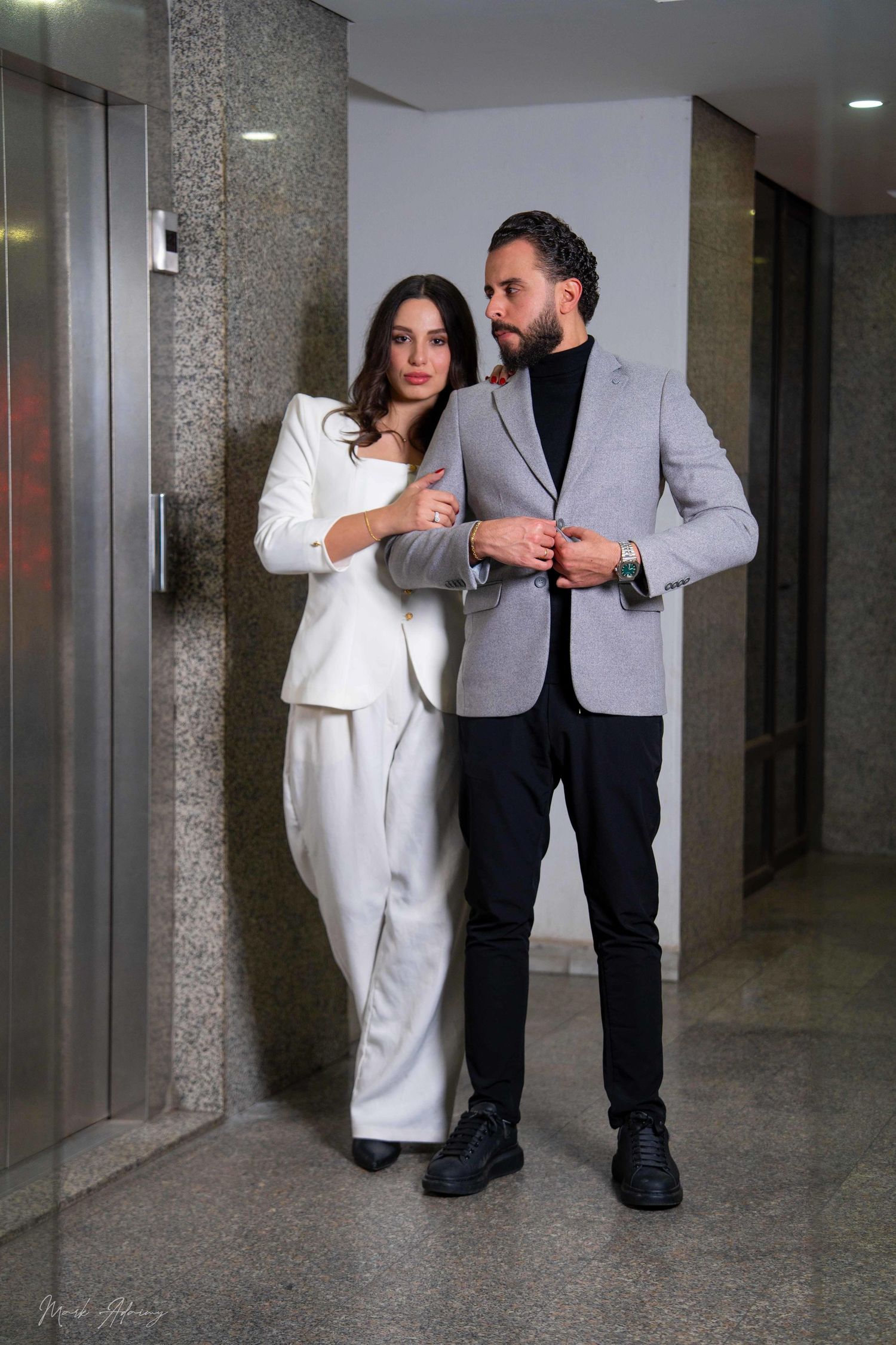 Lebanese elegant couple in their pre-wedding photoshoot at Queens Plaza Beirut