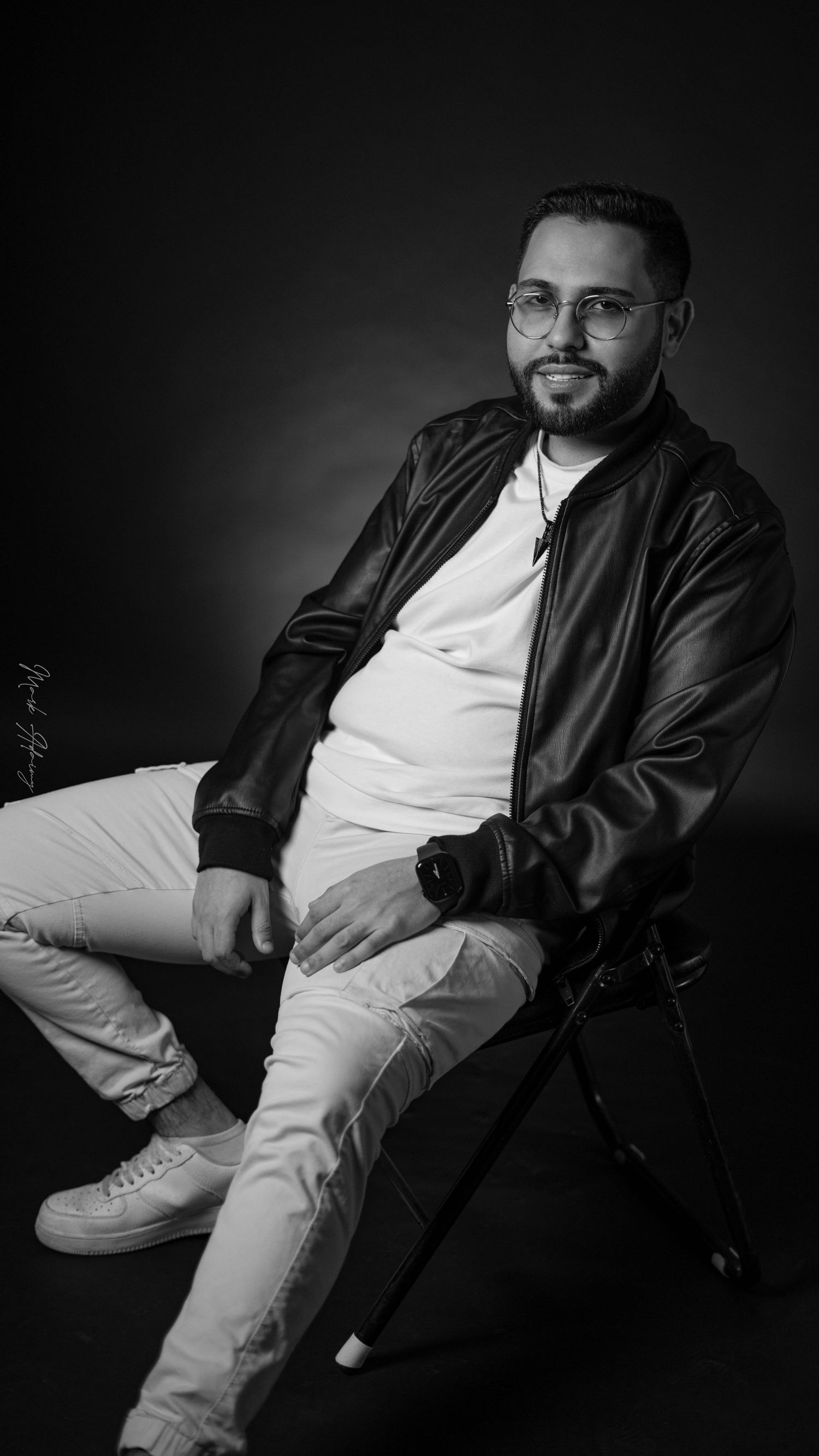 Black and white Lebanese young man at CMA Productions Beirut