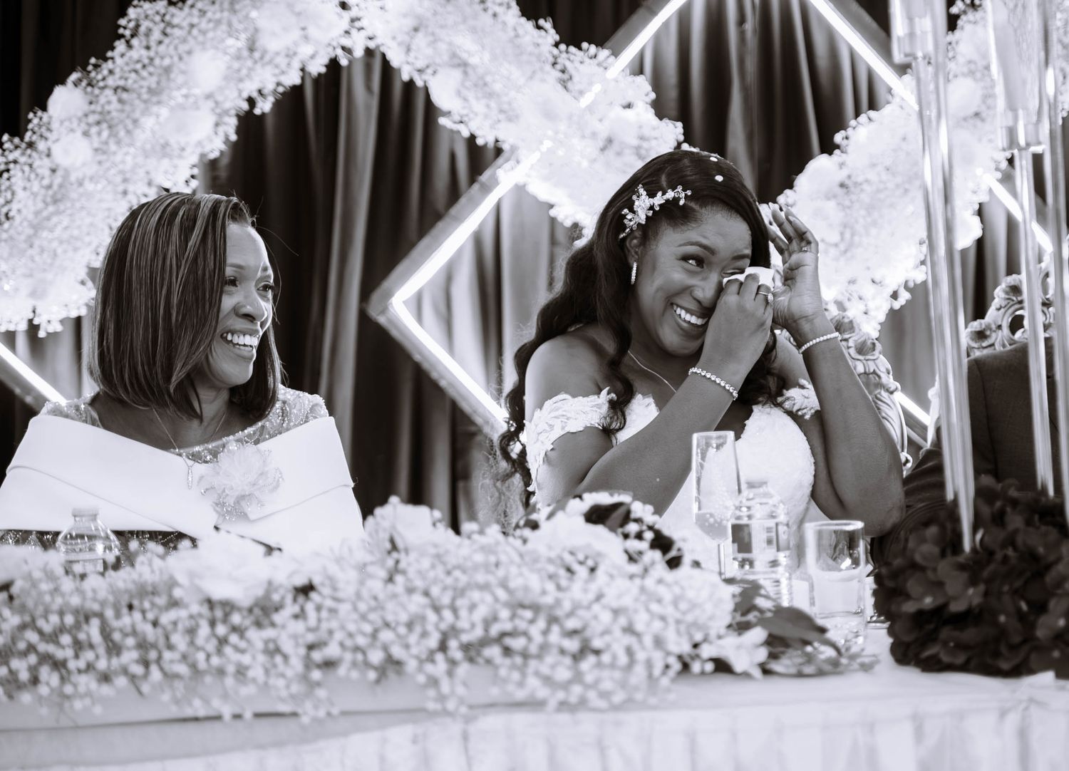Bride crying during speeches at a wedding venue during a Jamaican Wedding in Birmingham