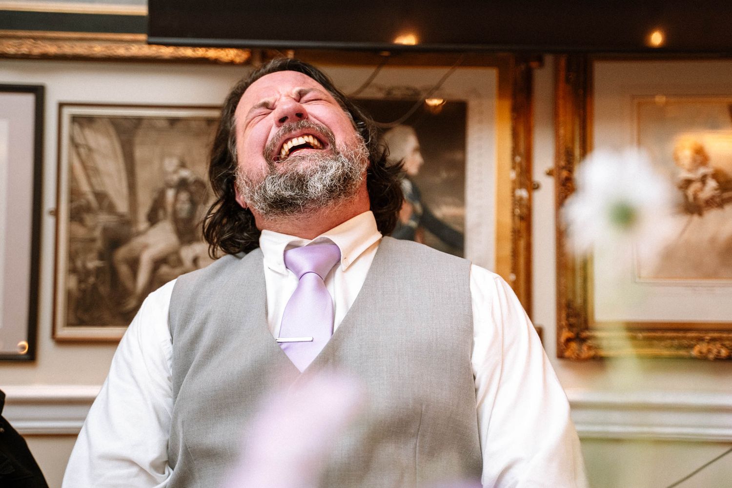 London Trafalgar Tavern wedding reception guest laughing candid moment documentary style reception photography