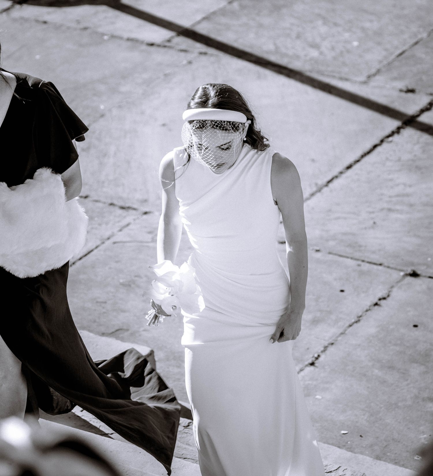 Bride arriving at St George Hall Liverpool for her civil ceremony.