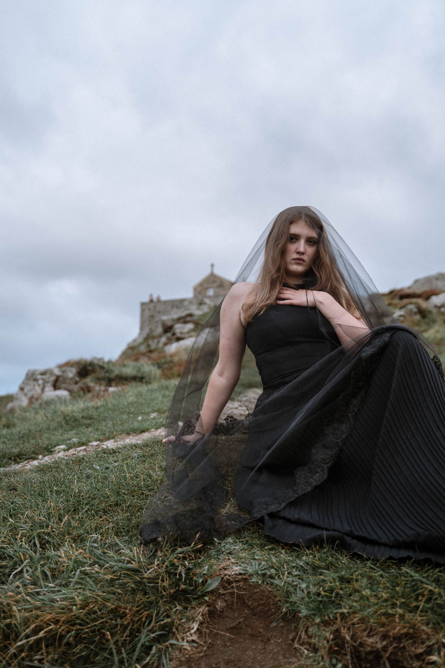 Gothic Cornwall Elopement on a hill photography