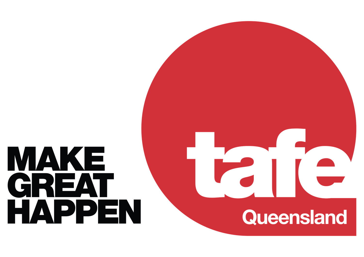 TAFE Queensland logo with Make Great Happen tagline in red and black.