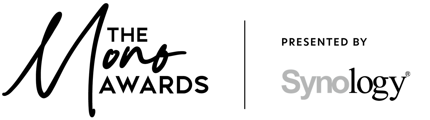 The Mono Awards logo presented by Synology, featuring elegant script typography on a white background.