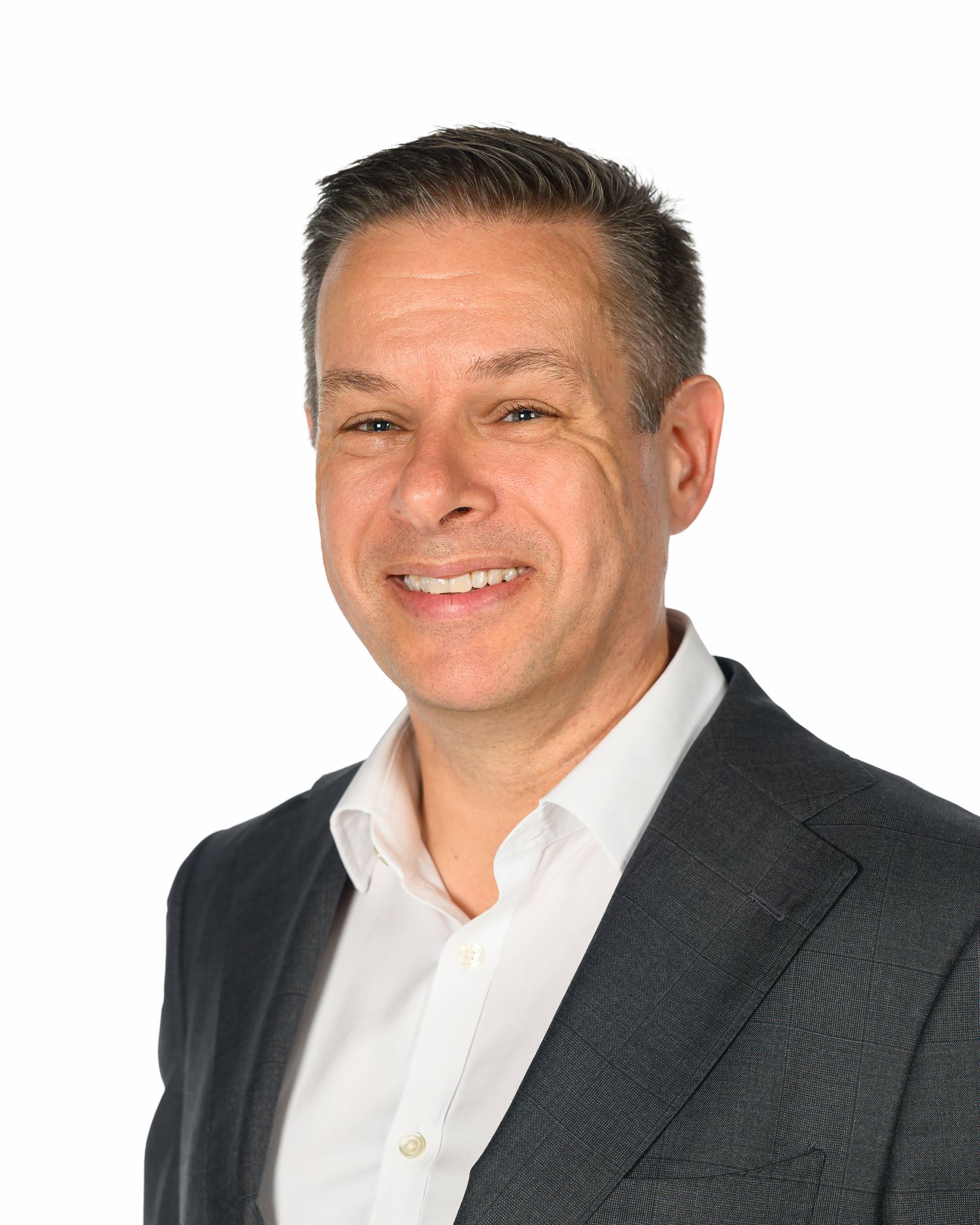 Professional headshots of a person in business attire against white background.