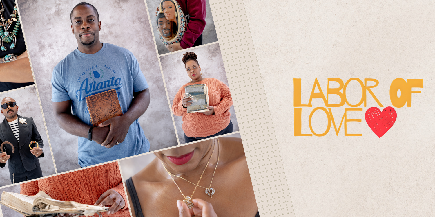 A collage of photos showing portraits of people for Labor Of Love.