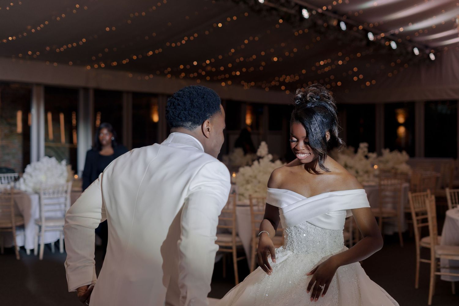 bride and groom dancing