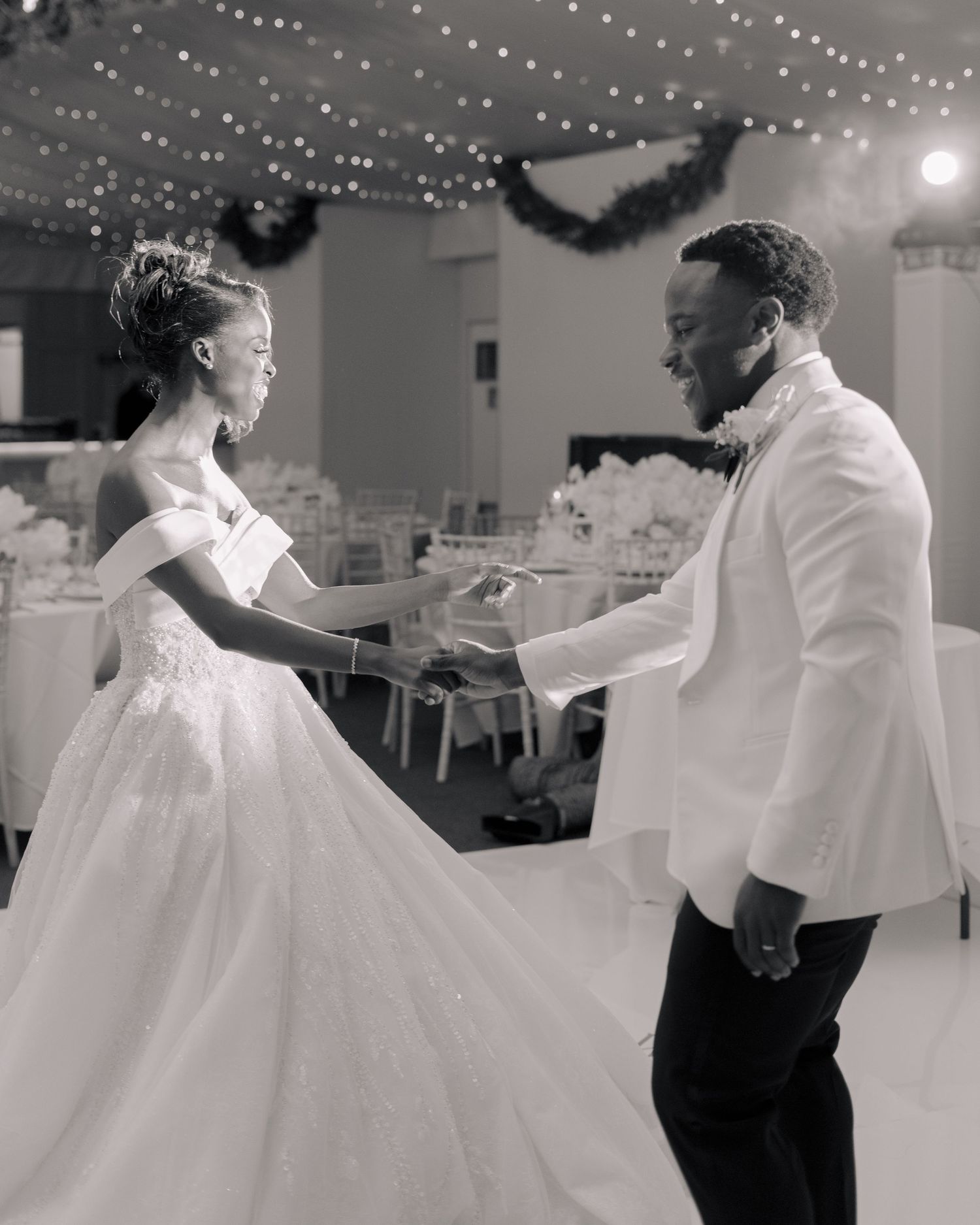 bride and groom dancing