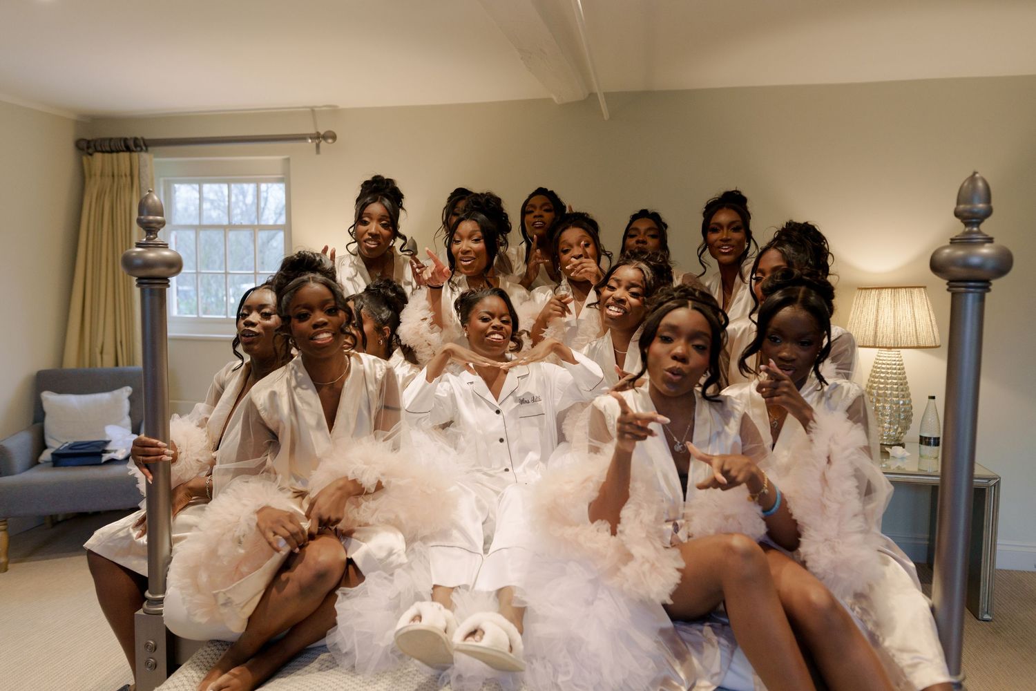 bride and her girls in robe pictures