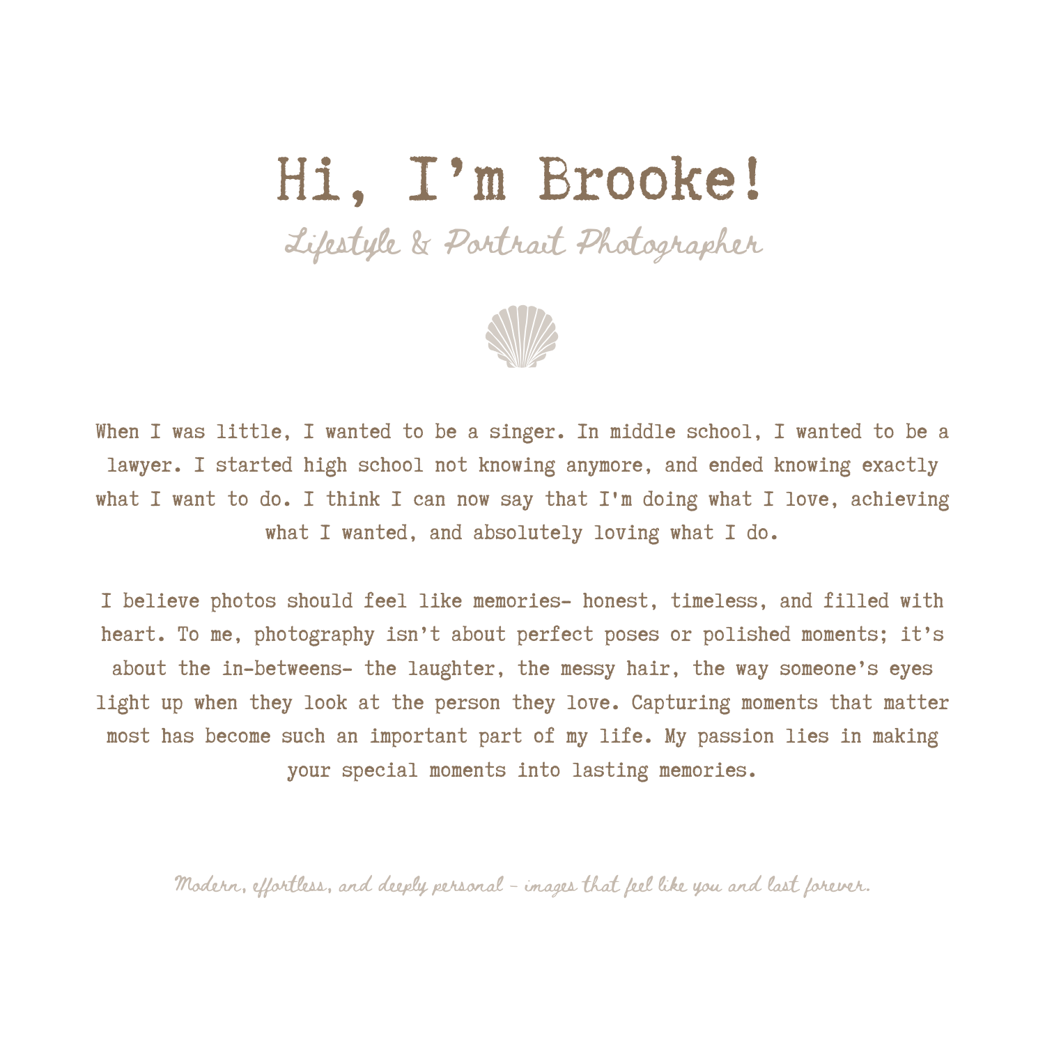 Text excerpt introducing photographer's philosophy and approach to capturing moments.