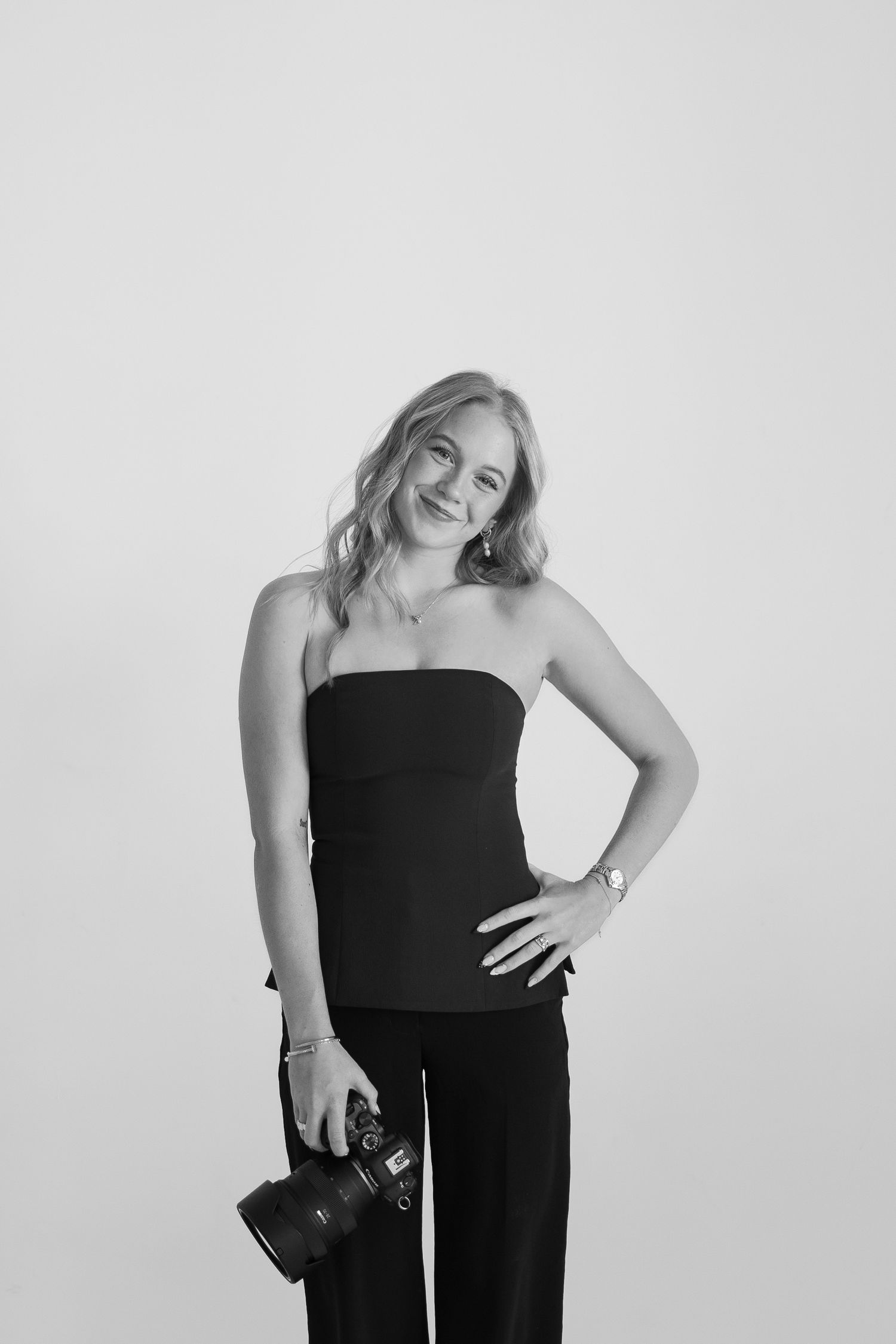 Black and white professional studio photography branding session.