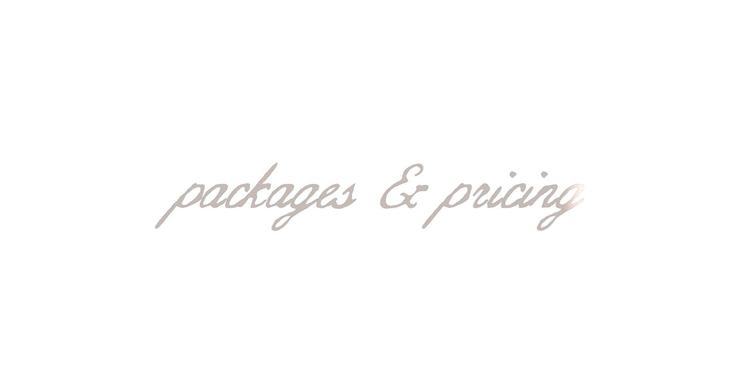 Elegant cursive text reading packages and pricing on a clean white background for wedding or event services.