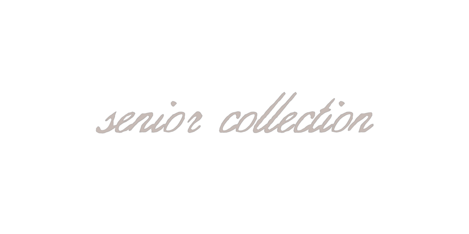 Elegant cursive script reading senior collection in soft beige tones on a white background.