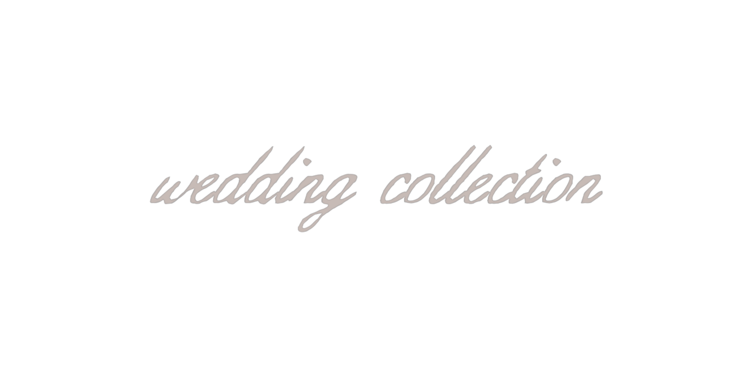 Elegant cursive wedding collection text logo in soft beige on white background.