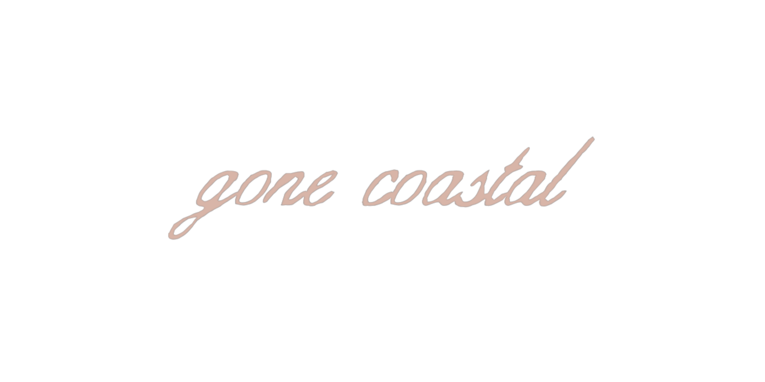 Gone Coastal cursive script logo in soft pink on white background.
