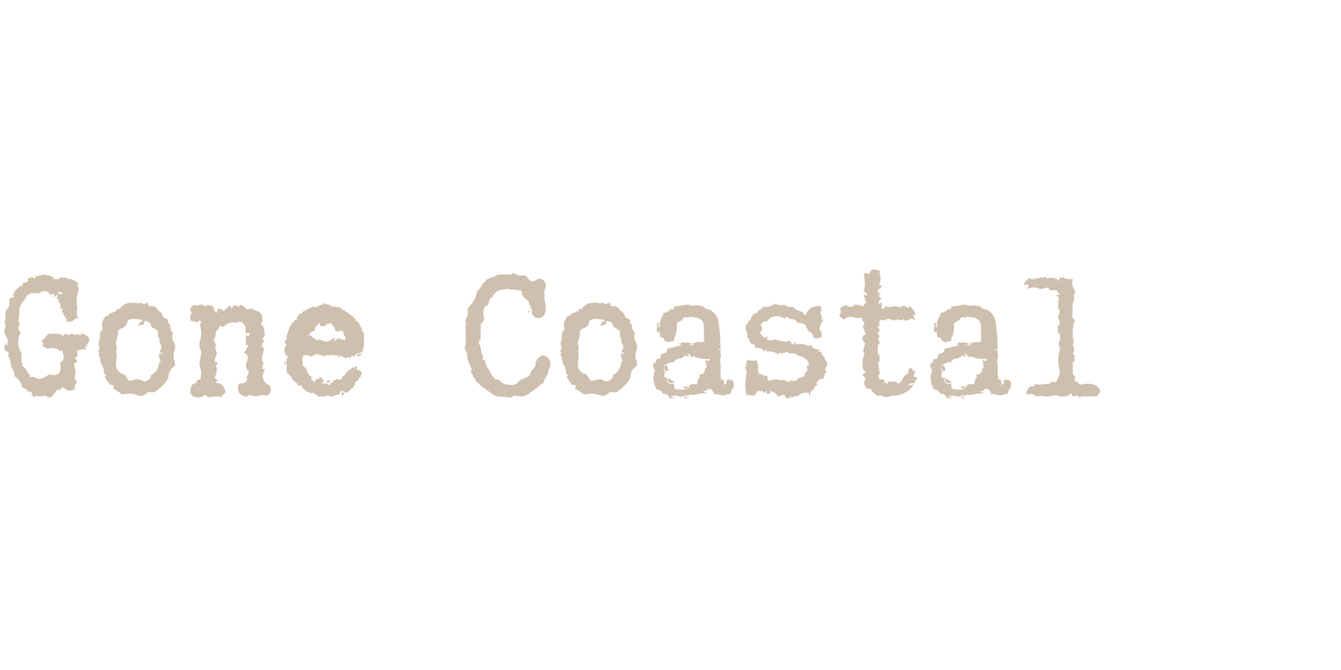 Gone Coastal text logo in beige typewriter-style font on white background.