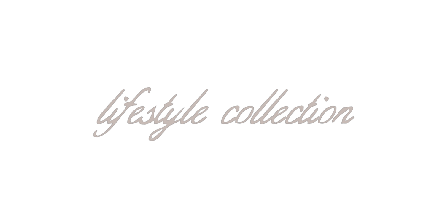 Elegant cursive script logo reading lifestyle collection in soft beige on a white background.