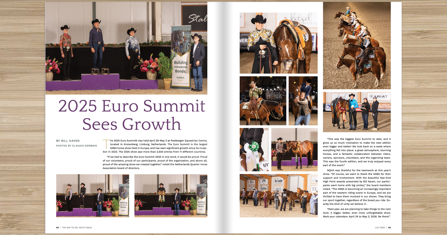 Business magazine spread displaying conference photos and event coverage layouts.