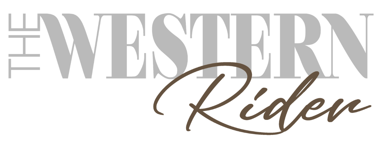 Elegant typography logo design for The Western Rider in gray and brown tones.