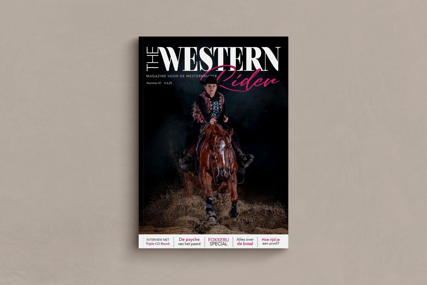 Magazine layout showcasing western equestrian photography with multiple spreads and professional design elements.