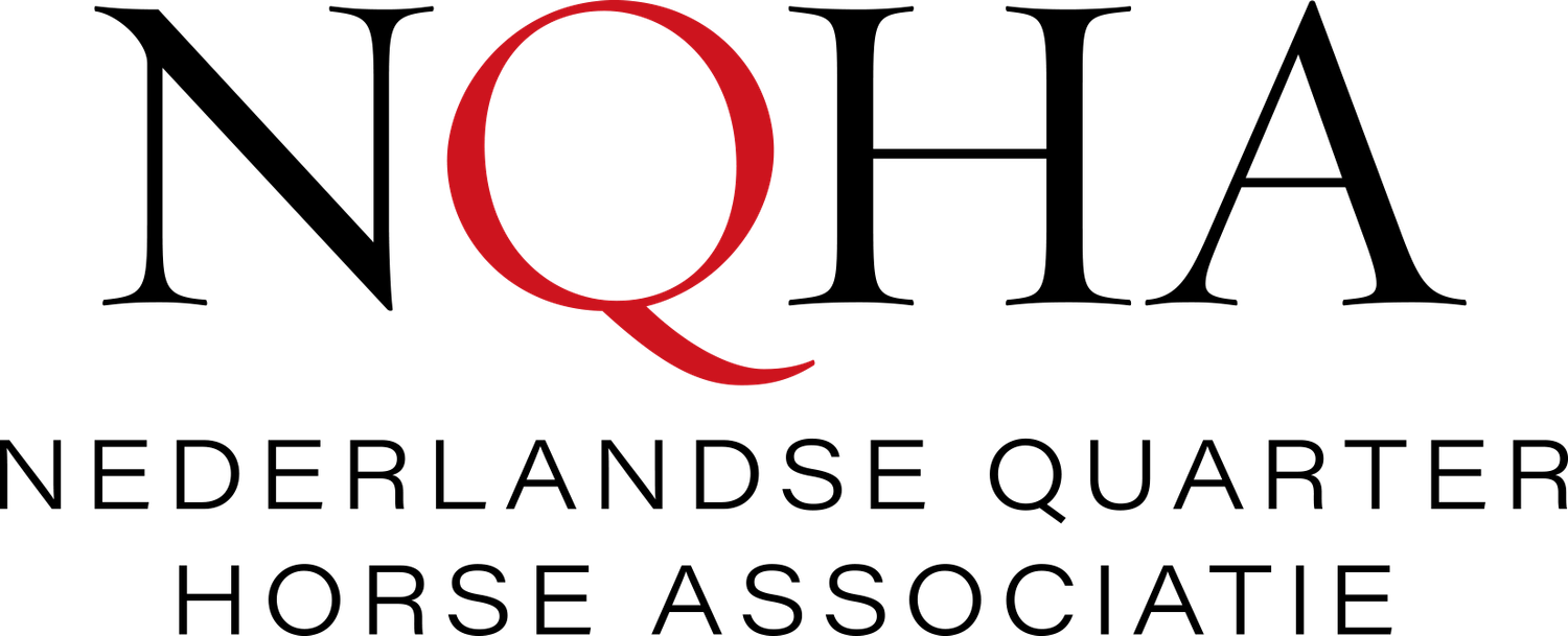 Clean typography logo for Nederlandse Quarter Horse Associatie with red Q accent.