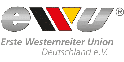 Modern EWU logo featuring geometric shapes in German national colors red, black and yellow.