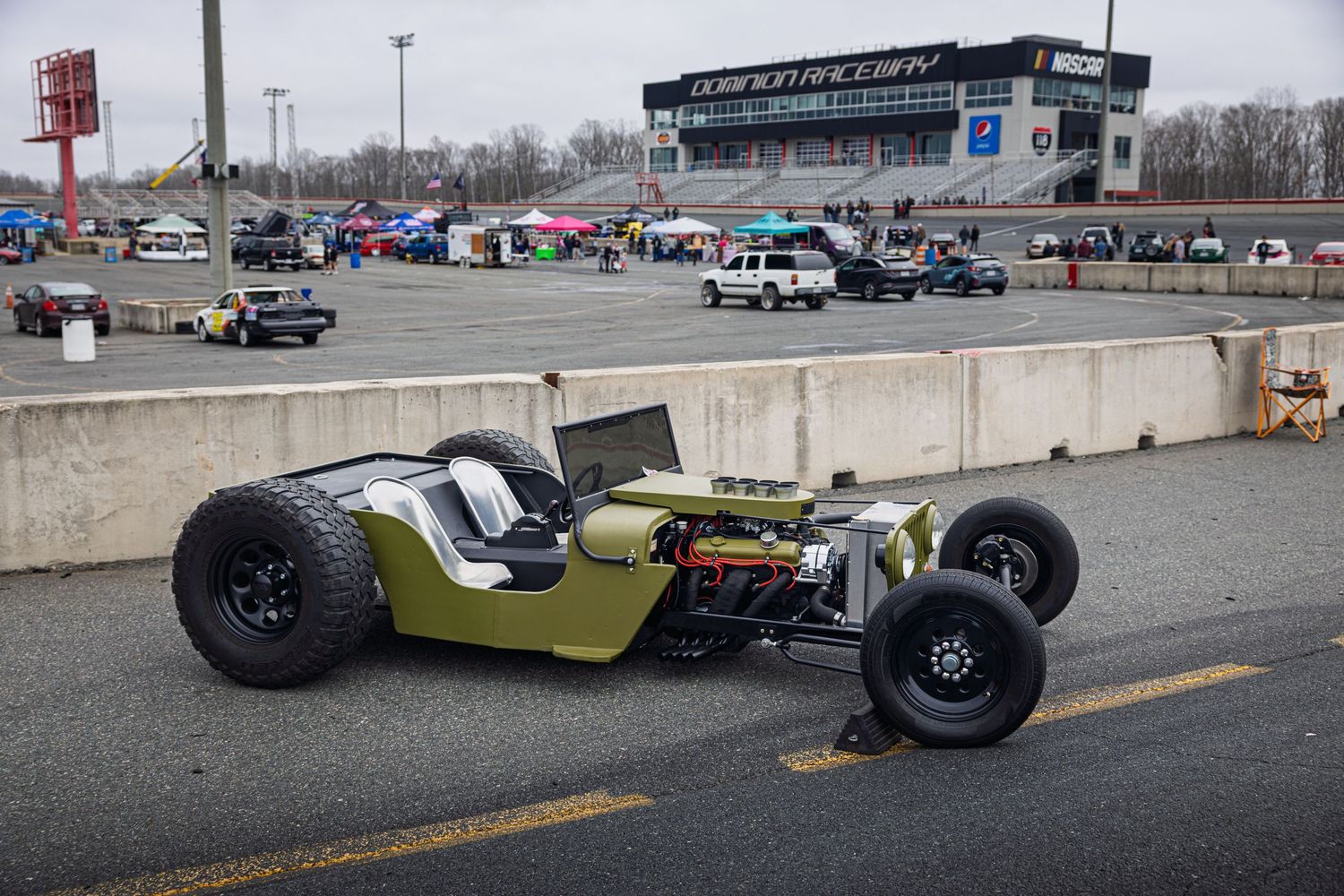 A custom jeep inspired hot rod at Driven to Stop Addiction show in March of 2026 at Dominion Raceway.