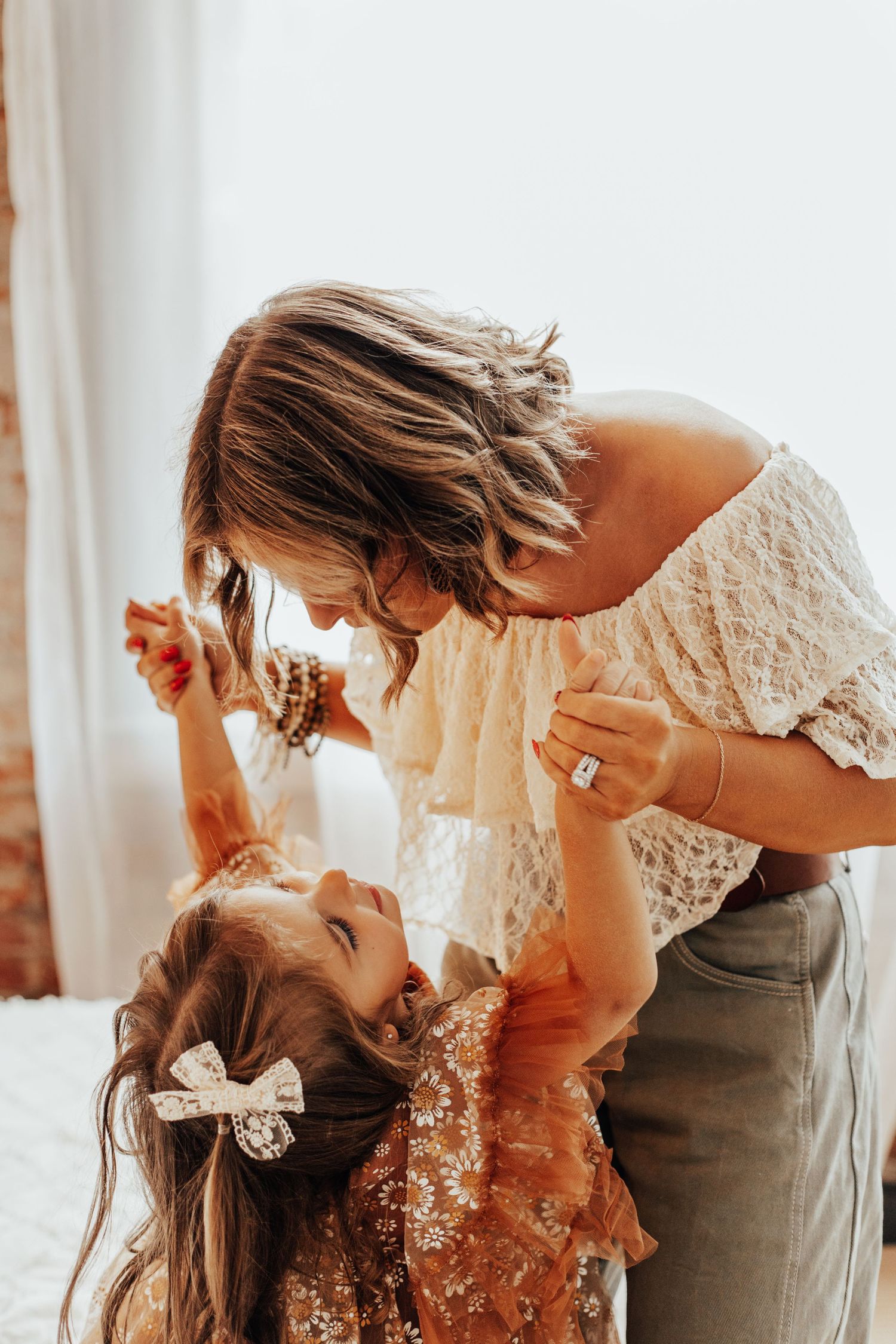 A sweet moment captured in a series of tender interactions between parent and child.