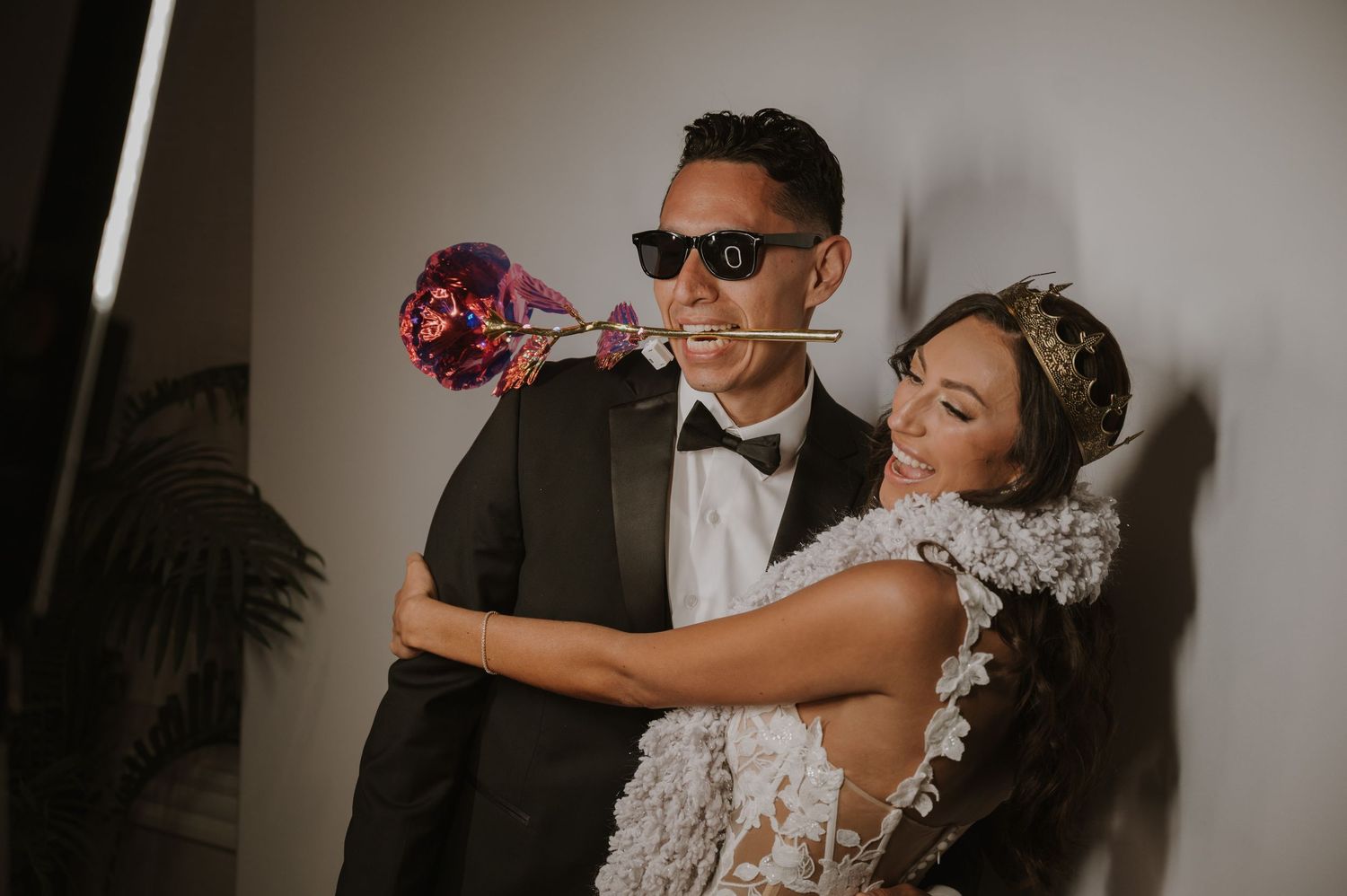 Elegant wedding photo sequence showing romantic moments between newlyweds.