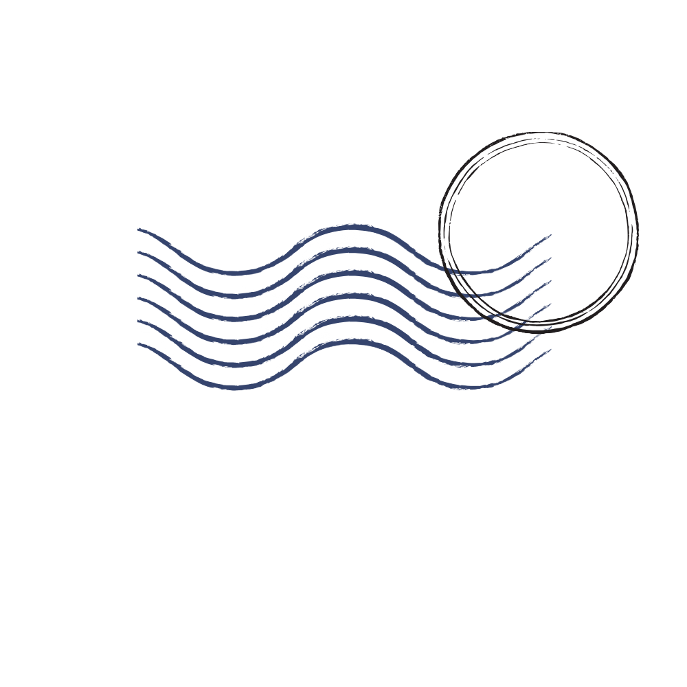 Decorative postmark waves design element in black ink.