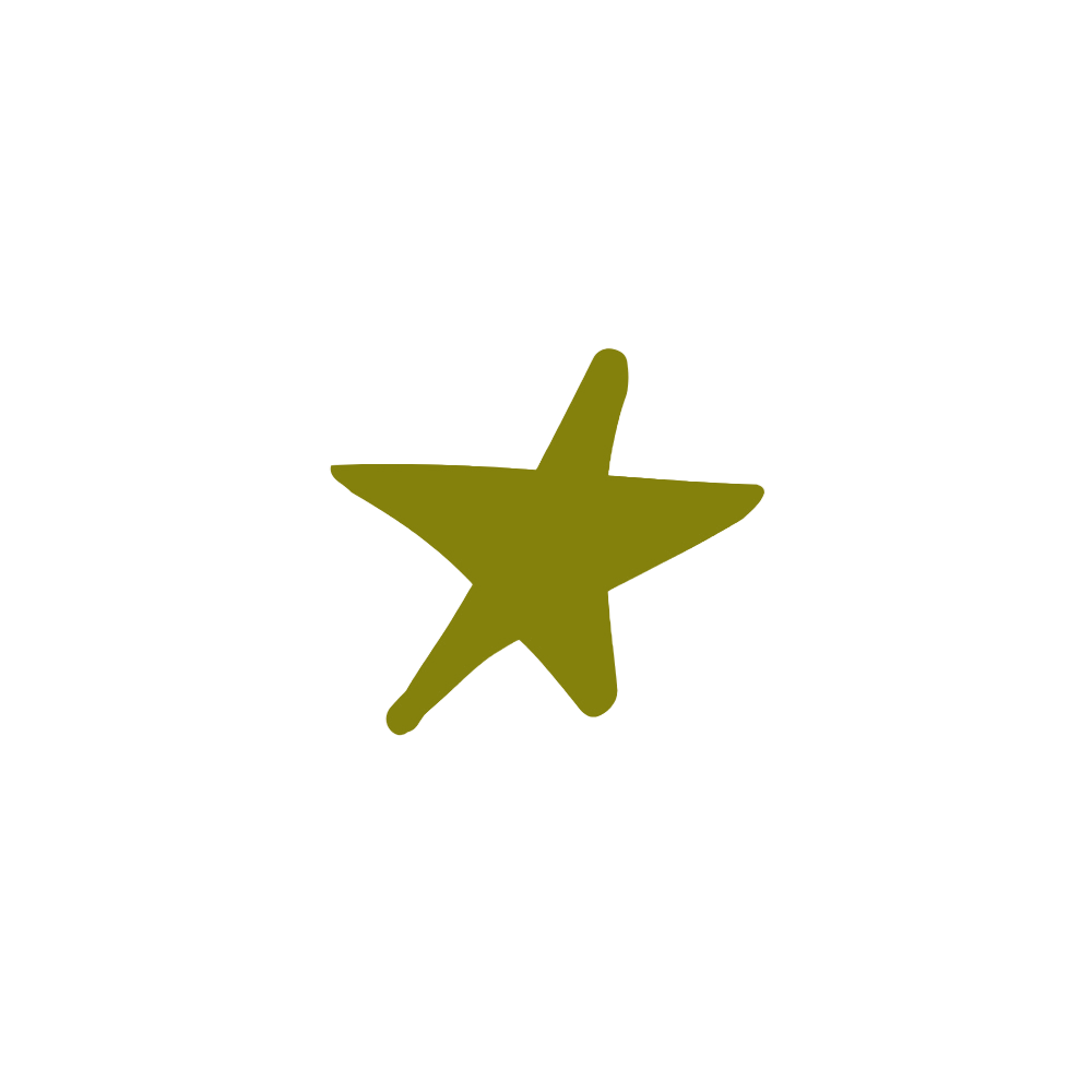 Olive green star shape with rounded points on a white background.