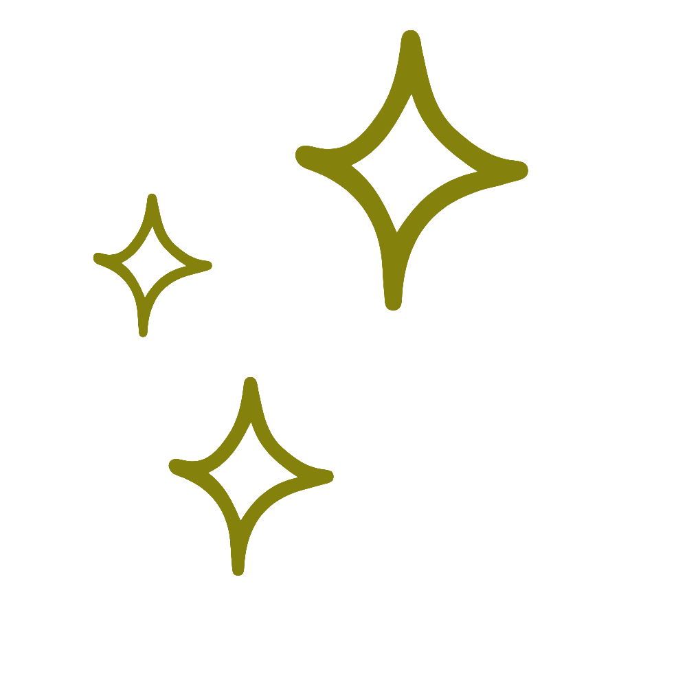 Three olive green sparkle star icons on a white background, perfect for magic, clean, or premium design concepts.