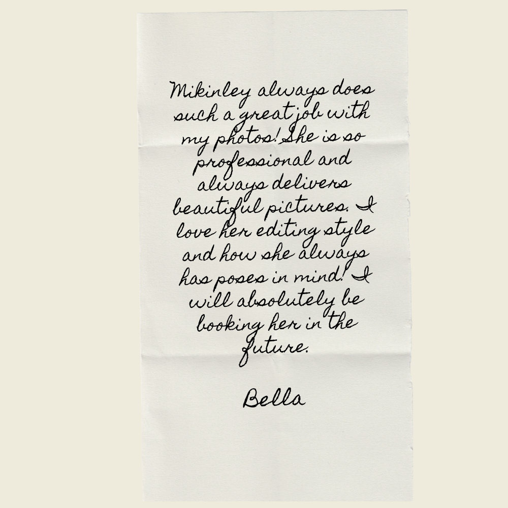 Handwritten testimonial note on cream colored paper with elegant cursive writing.