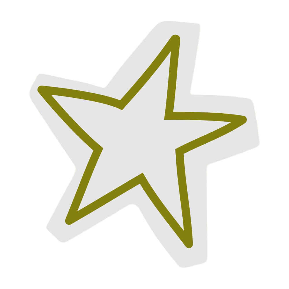 A hand-drawn olive green outlined star shape on a light gray sticker background.