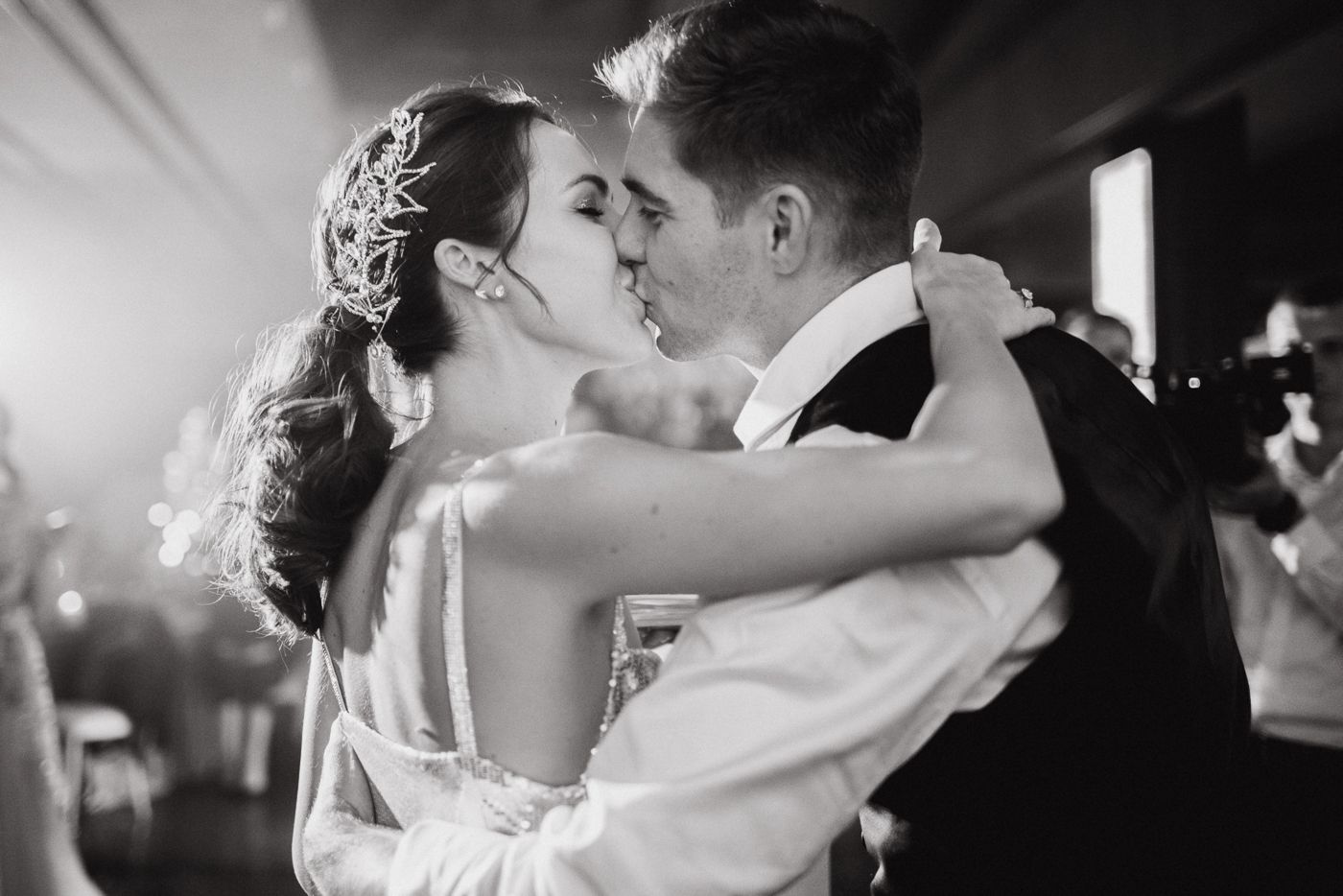 Romantic black and white dance photos from wedding reception.