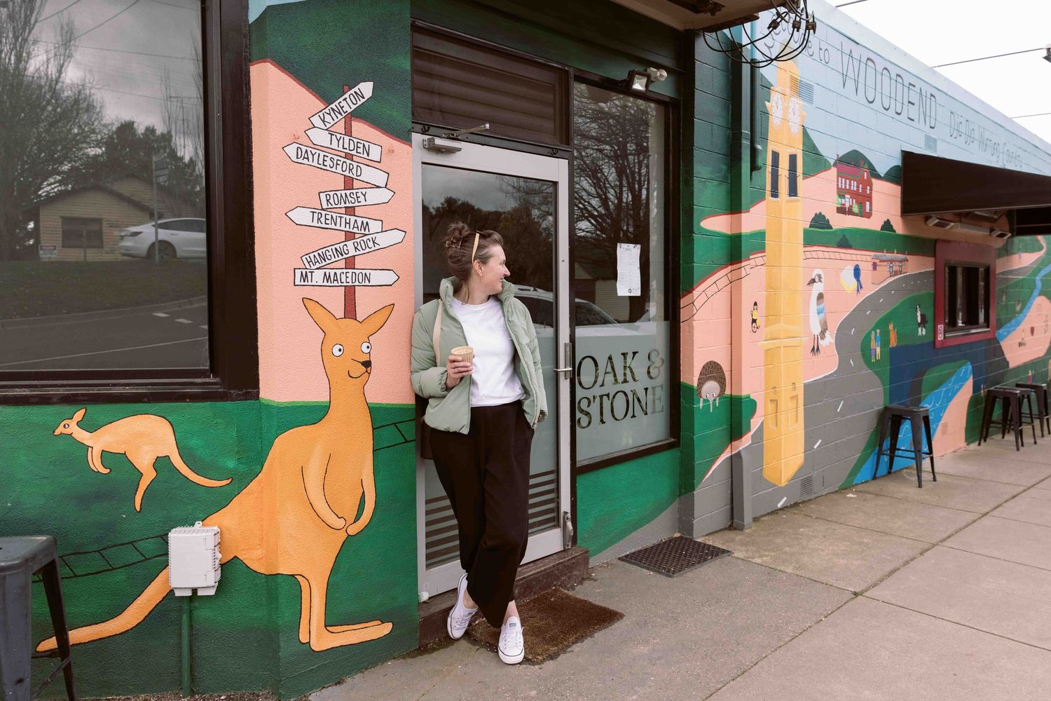 getting a coffee at Oak and Stone, Woodend
