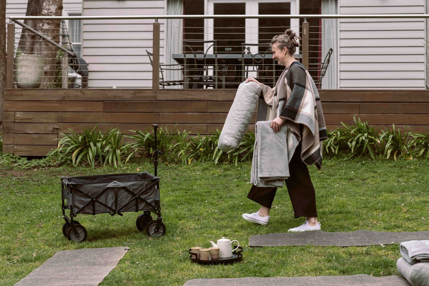 packing up yoga in accomodation at Bowser by the Cottage, Mt Macedon
