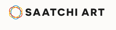 Saatchi Art logo featuring colorful circular icon alongside bold black sans-serif text on white background.