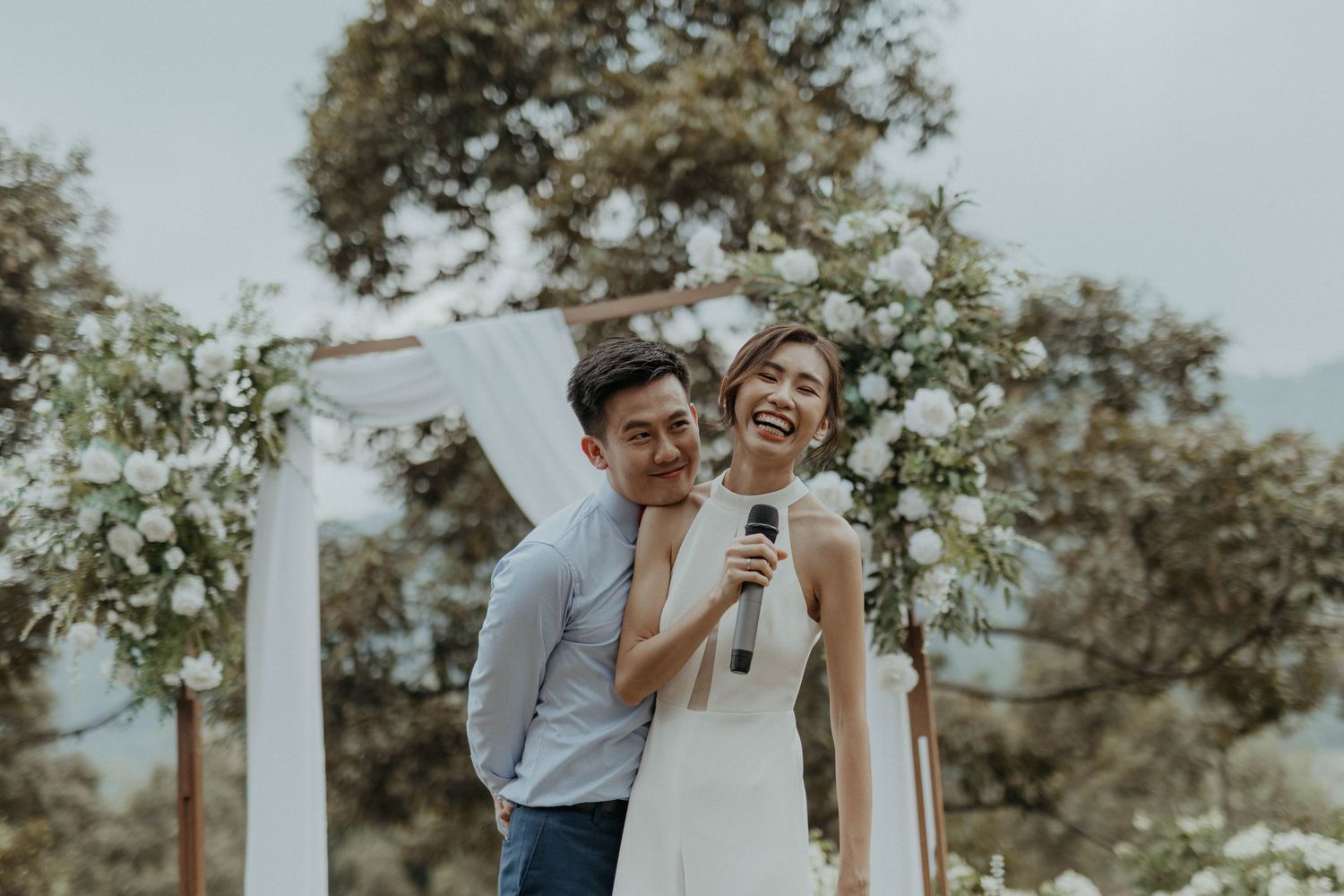 Chinese couple giving speeches at a wedding at Brickhouse Bukit Tinggi, Bentong, Pahang