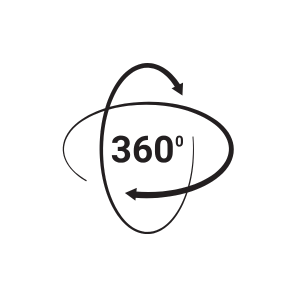 360-degree rotation icon with circular arrows and bold text on white background.