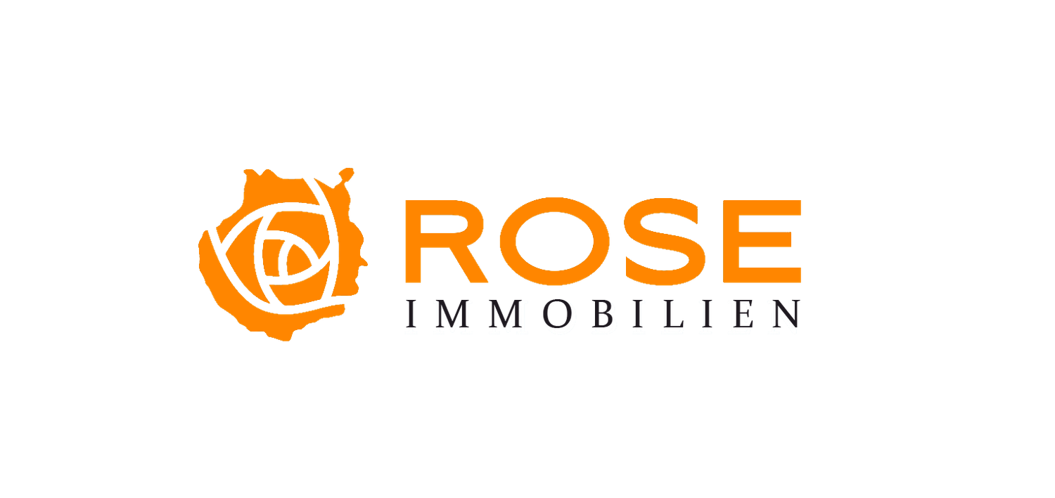 Orange Rose Immobilien logo design with company name and real estate icon on white background.