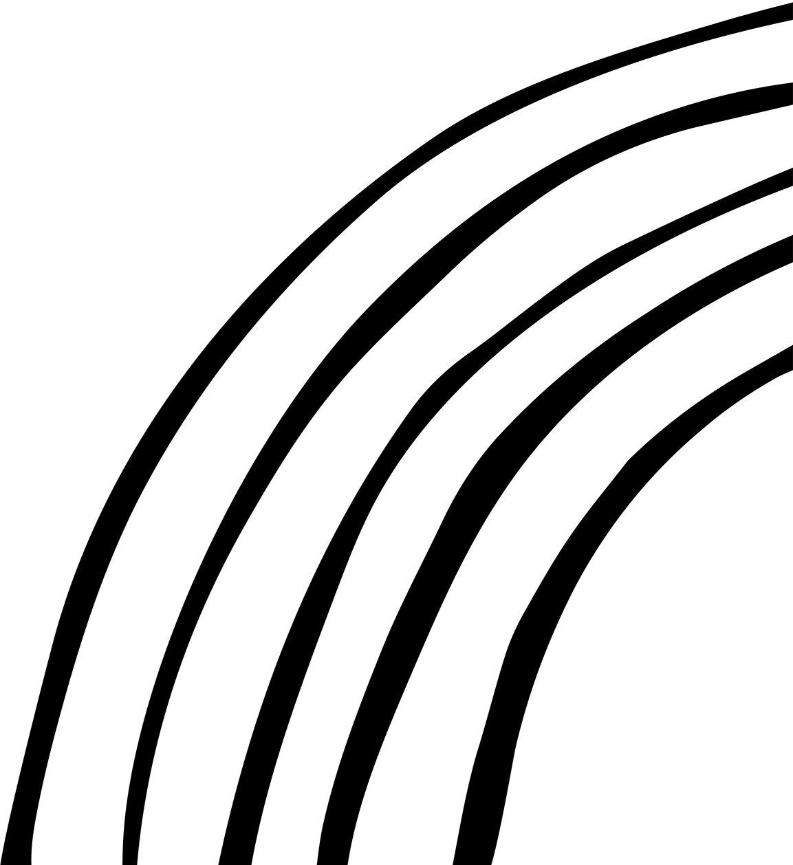 Bold black concentric curved arc lines forming a quarter-circle pattern on a clean white background.