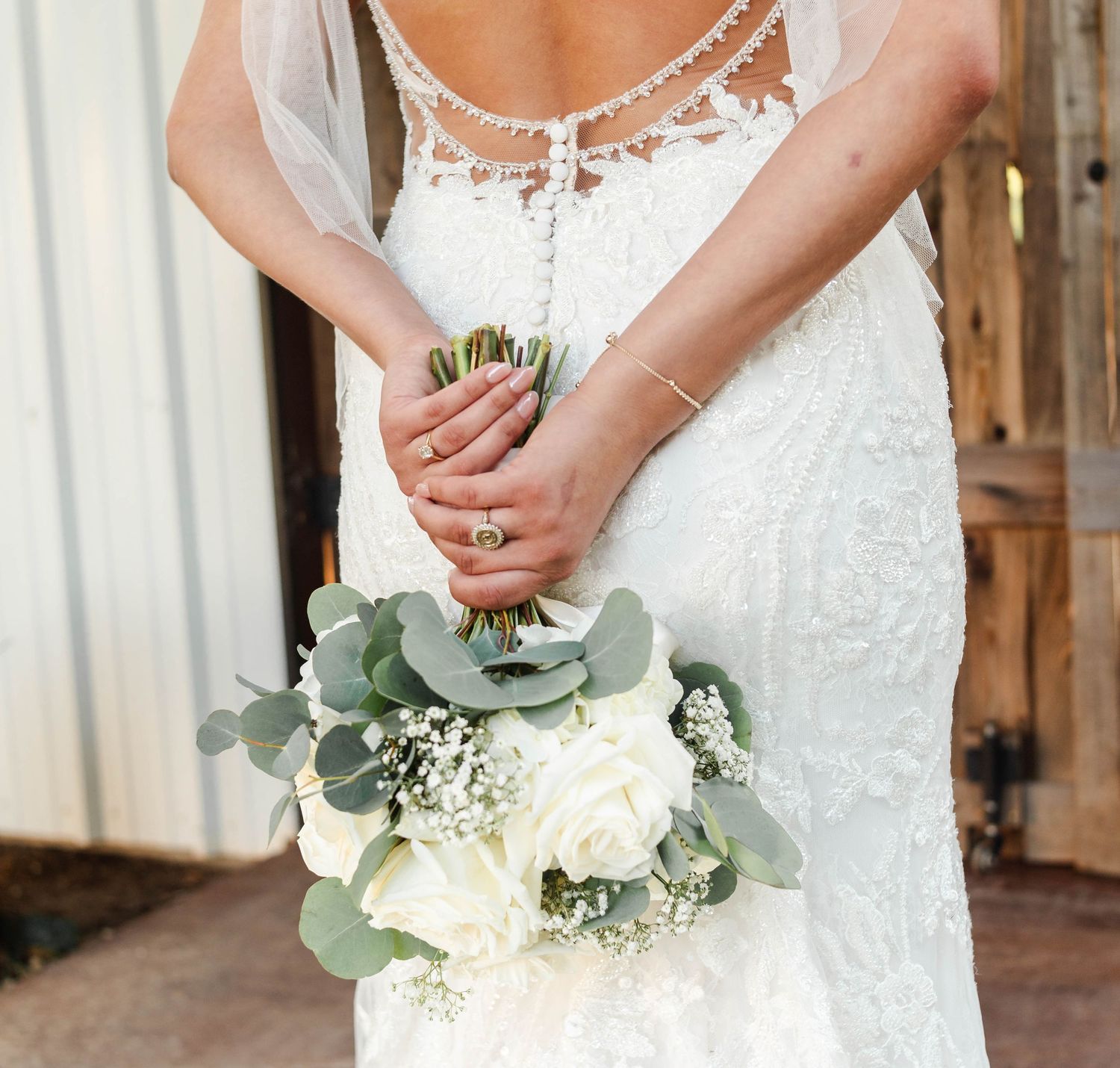 White Bouquet of flowers being held by the bride