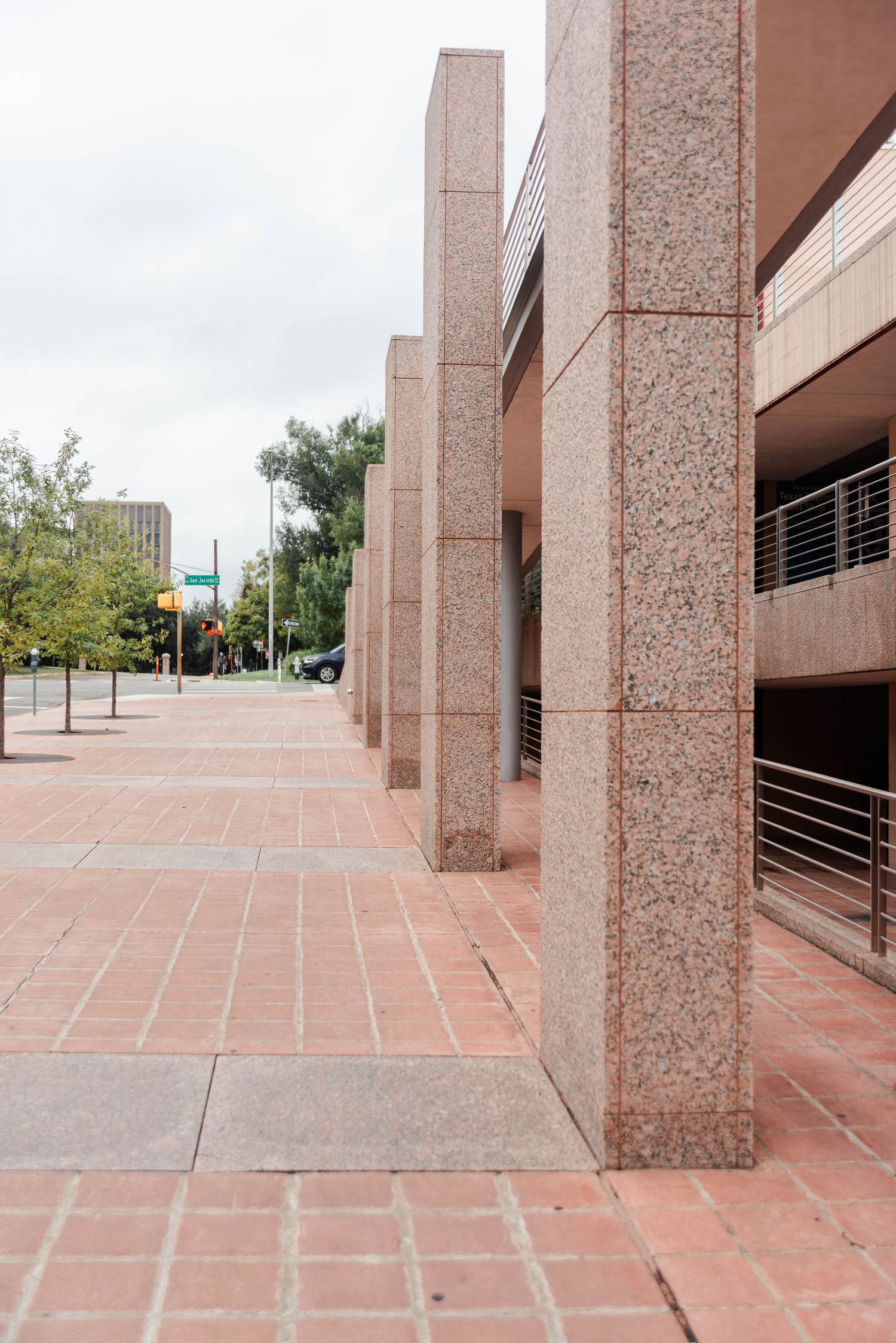 columns in front of a parking garage
