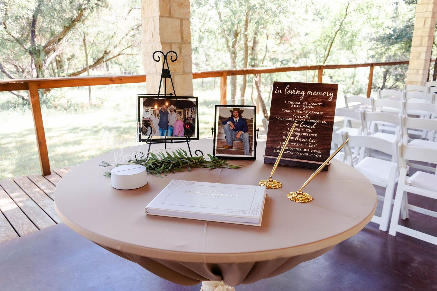 A memorial Table with guest book in Waco, Texas