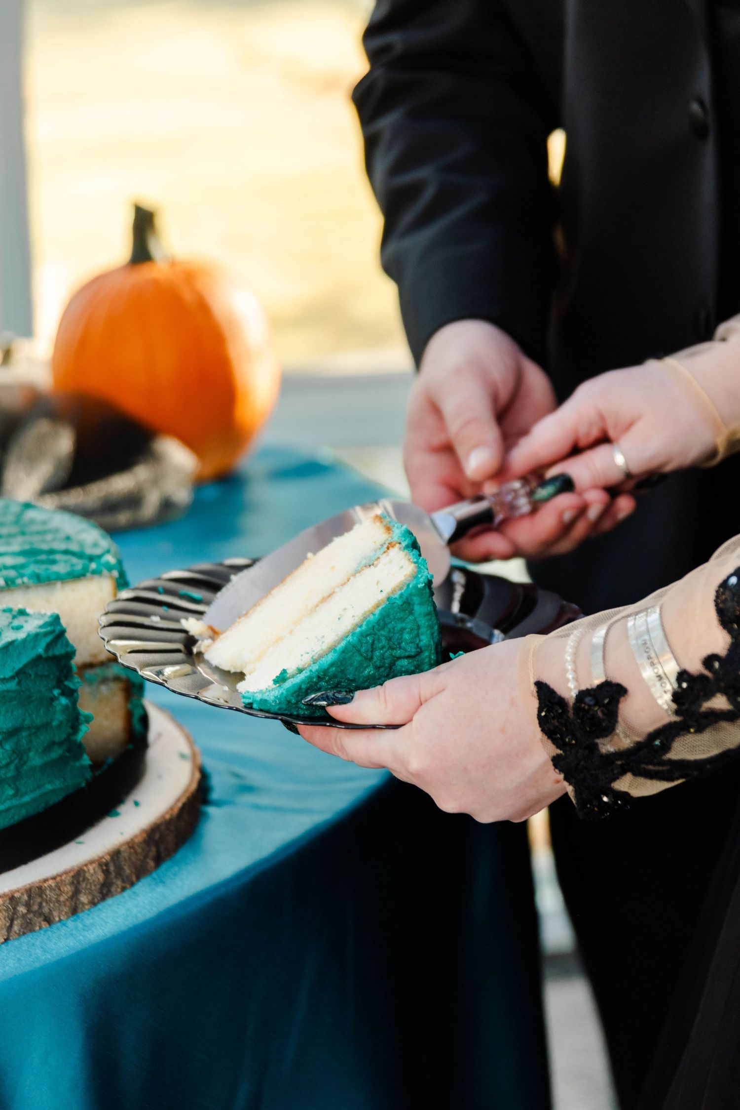 Couple cutting the wedding cake