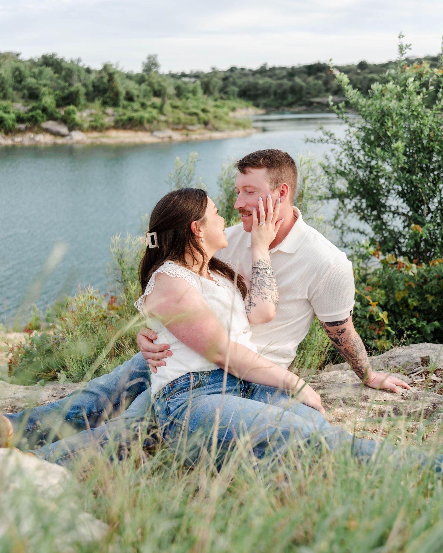 a couple sitting together for their engagement
