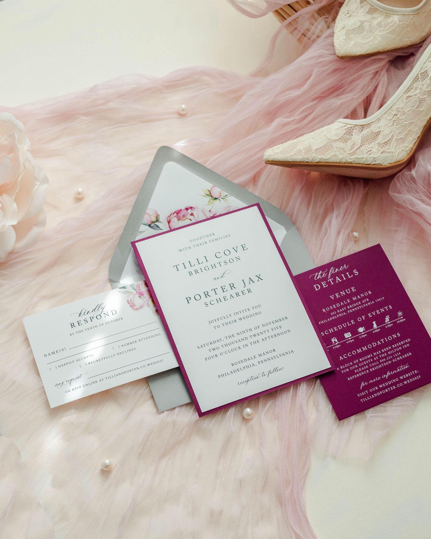 A flat lay of Invitations to a Wedding