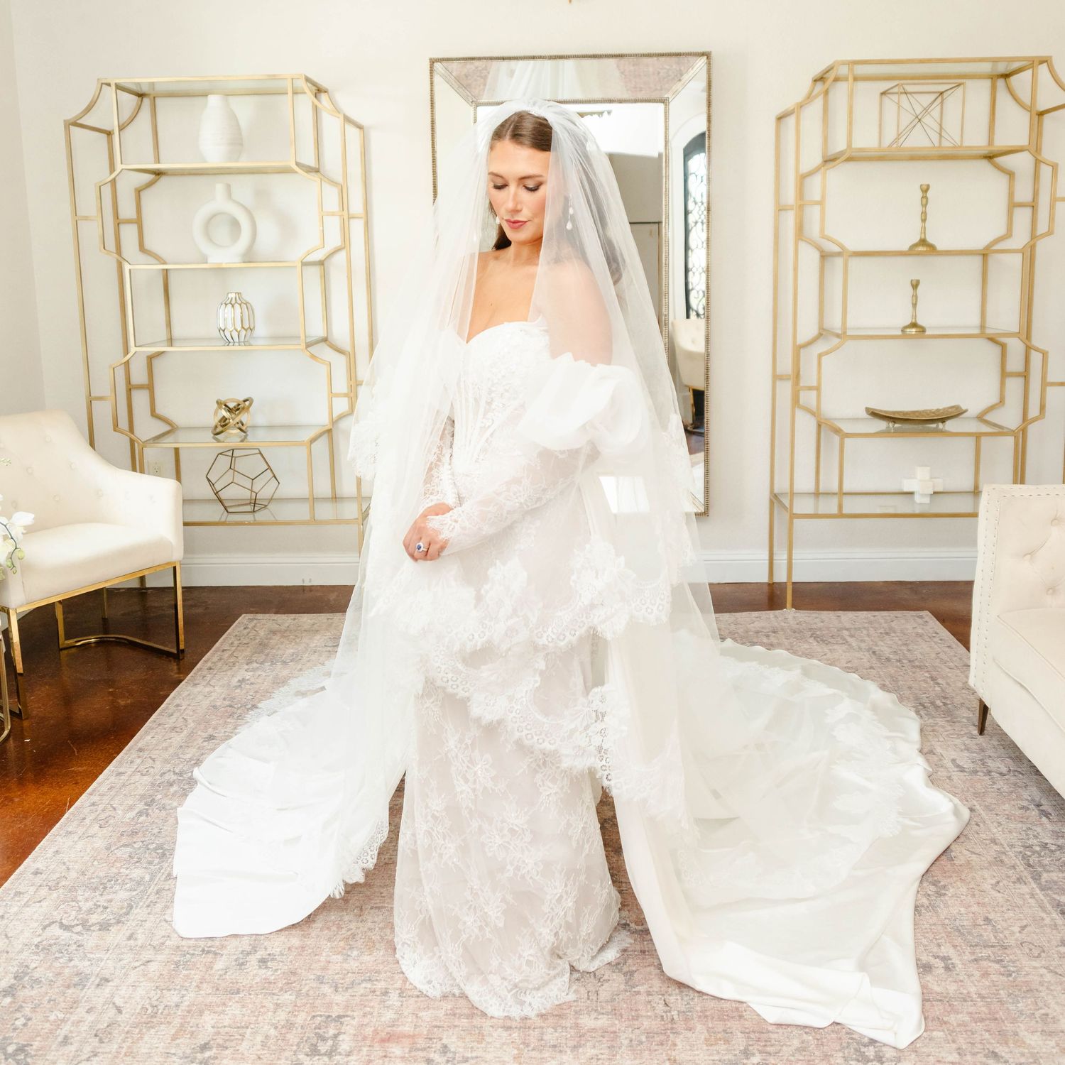 A bride wrapped in the veil