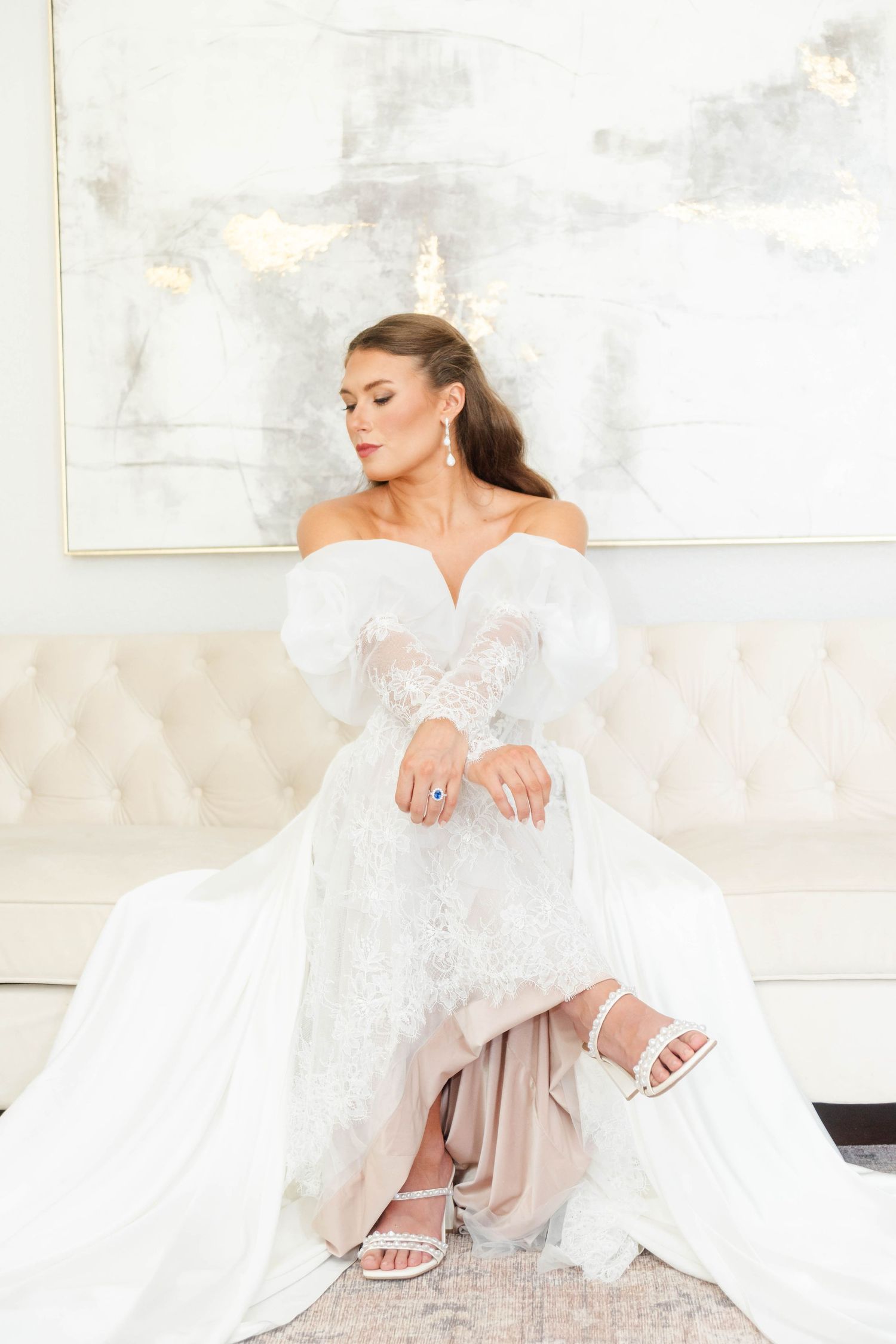 a bride with crossed legs